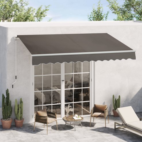 Outsunny 3 x 2m Manual Window Awning Canopy Garden Outdoor Shelter Patio Sun Shade UV Blocker Light Weight Aluminium Frame w/ Hand Crank Grey