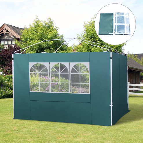 Outsunny 3 Meters Gazebo Replaceable Exchangeable Side Panel Wall Panels Walls With Window, Dark Green Image