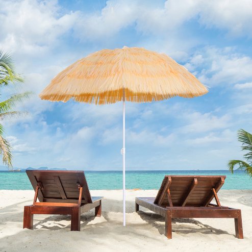 Outsunny 1.6m Garden Hawaii Parasol, Patio Beach Sun Umbrella Sunshade Hawaiian Folding Tilting Crank Parasol (Wheat)