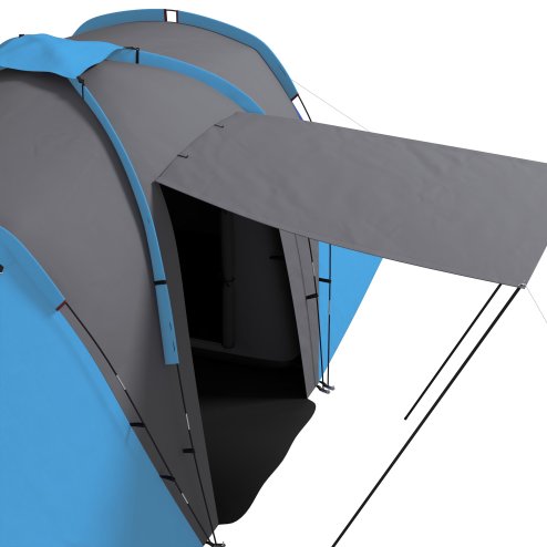 Outsunny 4-6 Man Tunnel Tent with 2 Bedroom and Living Area, Large Camping Tent, 2000mm Waterproof, Portable with Bag, for Fishing Hiking Festival, Grey and Blue