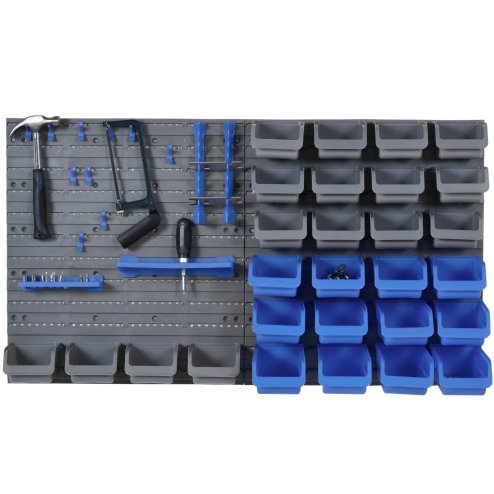 DURHAND 44 Pcs On-Wall Garage DIY Storage Unit with 28 Cubes 10 Hooks 2 Boards Screws Organisation Pegboard Tool Equipment Blue
