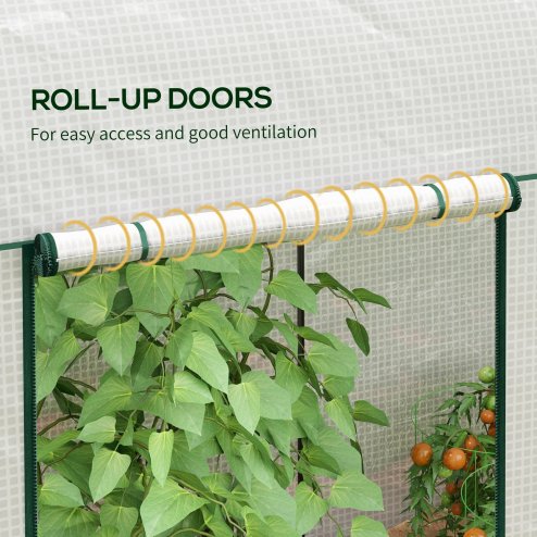 Outsunny Walk-In Greenhouse with Zipped Roll Up Doors, Small Tomato Greenhouse with Plastic Cover and Arched Top for Flowers, Vegetables and Herbs, 200 x 100 x 178cm, White