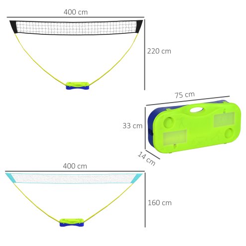 SPORTNOW 4m Badminton Set with Volleyball, Portable Badminton Net with Two Rackets, Two Shuttlecocks, Carry Case, for Indoor, Outdoor Sports