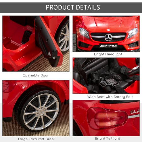 HOMCOM Mercedes Benz GLA Licensed 6V Kids Electric Ride On Car Toy with Remote Control Music Headlight for 3 Years Old Red