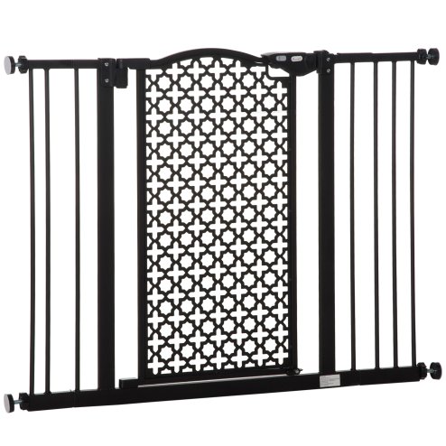 PawHut 74-105 cm Pressure Fit Safety Gate for Doorways and Staircases, Dog Gate, Pet Barrier for Hallways with Auto Close, Double Locking, 2 Extensions
