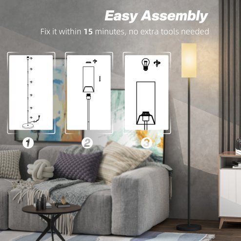 HOMCOM Floor Lamp for Living Room, Modern Standing Lamp with Linen Shade & Foot Switch, Minimalist Tall Pole Lampshade for Bedroom, Office, White