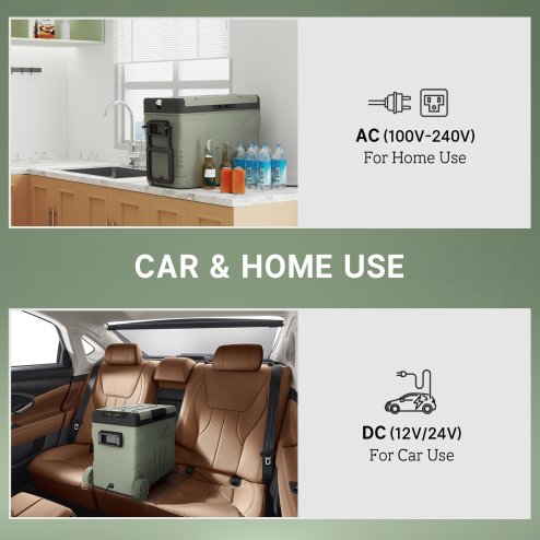 Outsunny 45L Car Fridge Freezer Dual Zone, Portable Camping Fridge 12V/24V DC & 100-240V AC, Electric Cool Box -20°C-20°C with Wheels and LED Light, for Travel, RV, Road Trip, Picnic