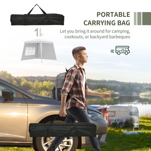 Outsunny 2.4 x 2.4m Pop Up Gazebo Canopy Tent with 2 Sidewalls and Carry Bag, Height Adjustable, UV50+ Party Tent Event Shelter for Garden, Patio, White