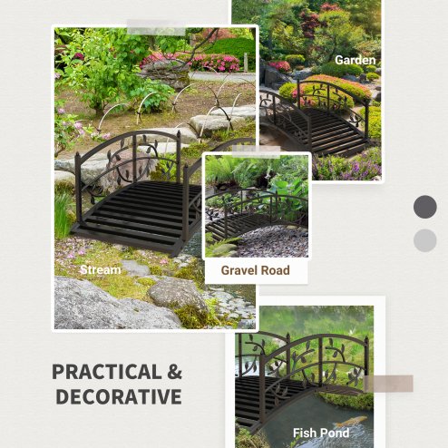 Outsunny 1.2M Metal Garden Bridge with Safety Railings, Arc Footbridge with Vine Pattern, Classic Retro Small Decorative Pond Bridge for Creeks Streams Borders, Black