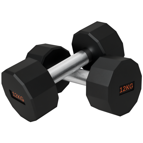SPORTNOW Dumbbells Set, Hand Weights Pair with 12-Sided Shape and Non-Slip Grip for Men Women Home Gym Workout, 2 x 12kg