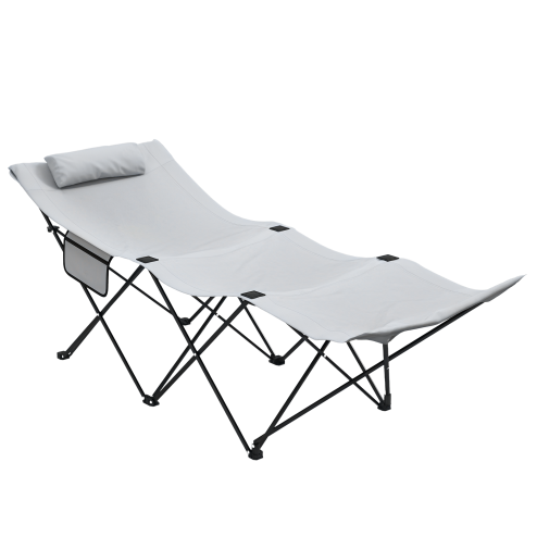 Outsunny Foldable Sun Lounger, Outdoor Tanning Sun Lounger Chair with Side Pocket, Headrest, Oxford Seat, for Beach, Yard, Patio, Light Grey