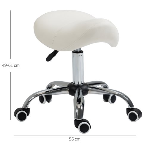 HOMCOM Cosmetic Stool 360?? Rotate Height Adjustable Salon Massage Spa Chair Hydraulic Rolling Faux Leather Saddle Stool Mobility, Cream
