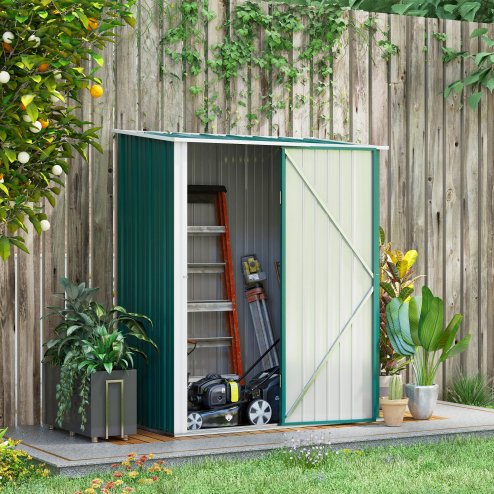 Outsunny 5ft x 3ft Lean to Garden Shed, Metal Outdoor Storage Shed with Single Lockable Door, Tool Storage Shed for Garden, Patio, Green