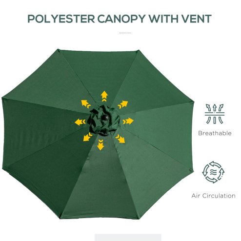 Outsunny 3(m) Garden Parasol Umbrellas, Outdoor Sun Shade with 8 Ribs, Tilt and Crank Handle for Balcony, Bench, Garden, Green