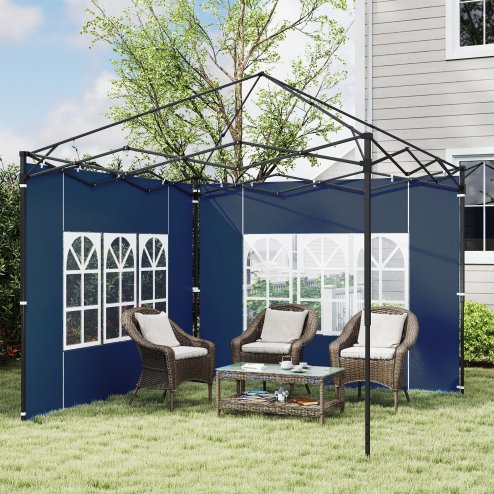 Outsunny Gazebo Side Panels with Window for 3x3(m) or 3x6m Gazebo Canopy, 2 Pack Sides Replacement, Blue Image