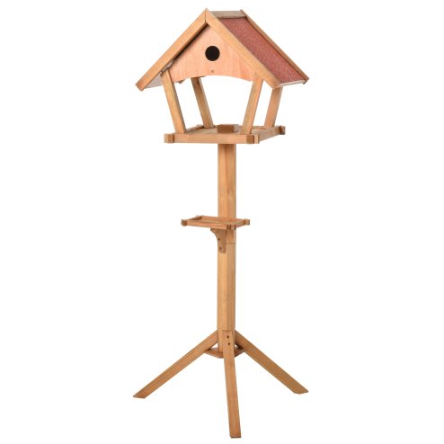 PawHut Wooden Bird Table Freestanding Feeding  Station for Garden Outside ,139H cm, Natural Image