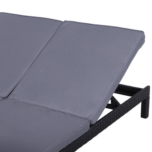 Outsunny Double Rattan Sun Lounger, Garden Daybed with 5-Level Adjustable Backrest, Outdoor Lounge Sunbed with Cushion and Pillows, 2 Seater Wicker Patio Furniture, Black