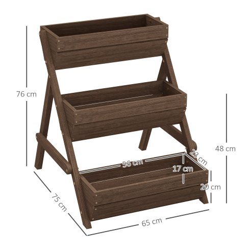 Outsunny 3 Tier 66L Raised Garden Bed Wooden Elevated Planter Box Kit for Flower, Vegetable, Herb, 65 x 75 x 76cm, Tan