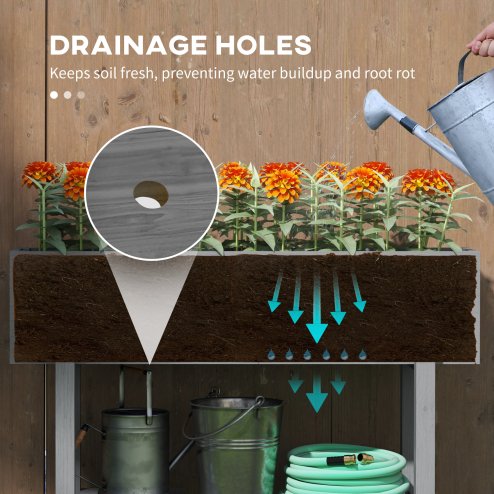 Outsunny Wooden Raised Garden Bed, Elevated Planter Box with Bed Liner, Drainage Holes and Storage Shelf, Raised Planter for Vegetables, Flowers, Herbs, 100 x 30 x 71 cm, Grey