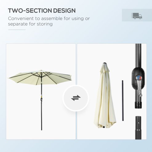 Outsunny 3(m) Tilting Parasol Garden Umbrellas, Outdoor Sun Shade with 8 Ribs, Tilt and Crank Handle for Balcony, Bench, Garden - Beige