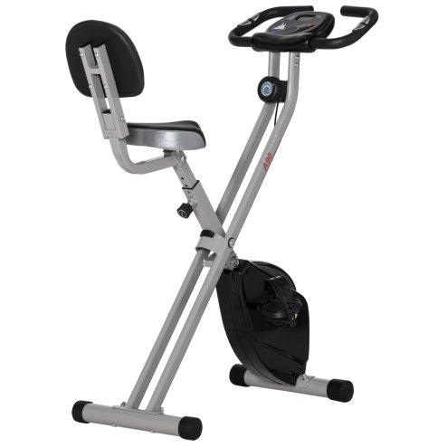 HOMCOM Folding Exercise Bike, Fitness Bicycle Indoor Trainer, 8-Level Magnetic Resistance Adjustable, with LCD Monitor, Pulse Sensor, Grey