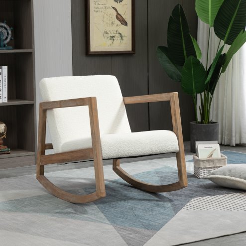 HOMCOM Rocking Chair, Upholstered Sofa Armchair with Cushion and Wood Base for Living Room and Bedroom, Cream White Image