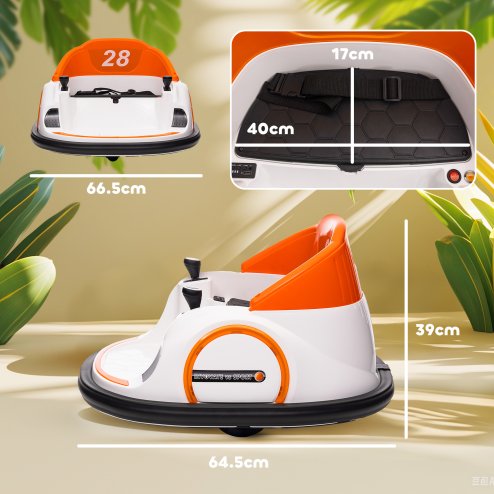 AIYAPLAY Kids Bumper Car, 360-Degree Rotation 12V Waltzer Car, Battery Powered Ride On Toy with Remote Control, Dual Joysticks, Music, USB, LED Lights, Horn for Boys Girls, Orange