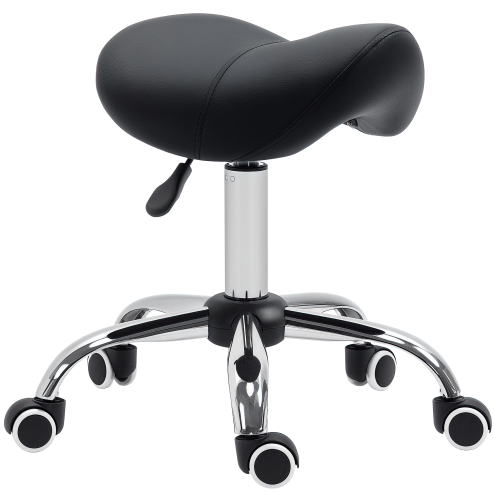 HOMCOM Cosmetic Stool 360?? Rotate Height Adjustable Salon Massage Spa Chair Hydraulic Rolling Faux Leather Saddle Stool Mobility, Black