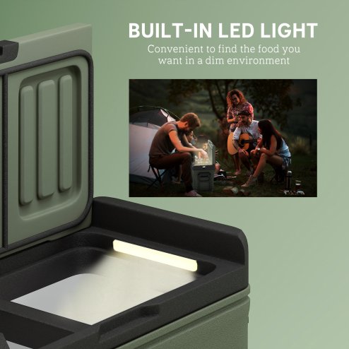 Outsunny 33L Camping Fridge Freezer Dual Zone, Portable Car Fridge 12V/24V DC & 100-240V AC, Electric Cool Box -20°C-20°C with Wheels and LED Light, for Travel, RV, Road Trip, Picnic [Energy Class E]