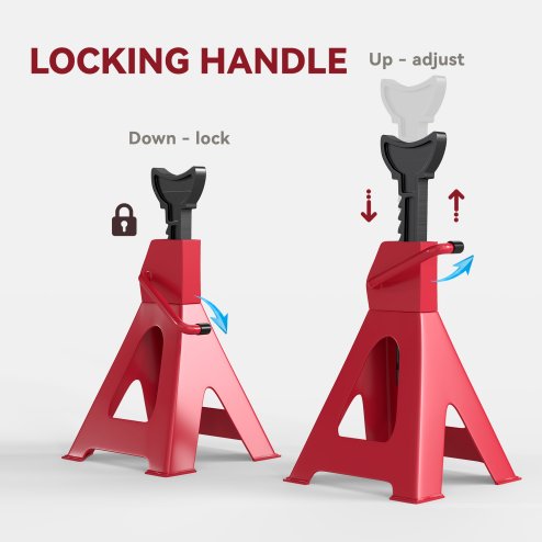 HOMCOM Axle Stands 2 Ton Car Jack Stands Pack of 2, 28-42.5 cm Height Adjustable Support Jack Stand, Heavy Duty Car Lift Tool for Vehicles, Caravans, Workshops, Garages, Red