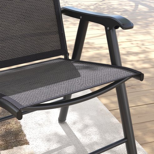 Outsunny Set of 4 Folding Garden Chairs, Metal Frame Garden Chairs Outdoor Patio Park Dining Seat with Breathable Mesh Seat, Charcoal Grey