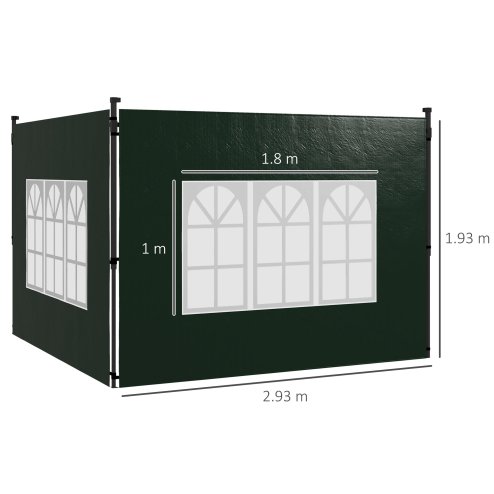 Outsunny Gazebo Side Panels with Window for 3x3(m) or 3x6m Gazebo Canopy, 2 Pack Sides Replacement, Green
