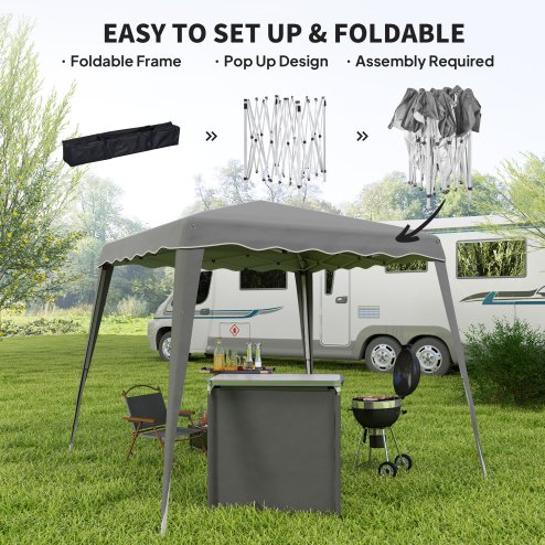 Outsunny 3 M x 3 M Base/ 2.5 M x 2.5 M Top Pop Up Gazebo, 2 Person Setup Instant with Carry Bag, Height Adjustable Slant Leg Party Tent Instant Event Shelter for Garden, Patio, Grey
