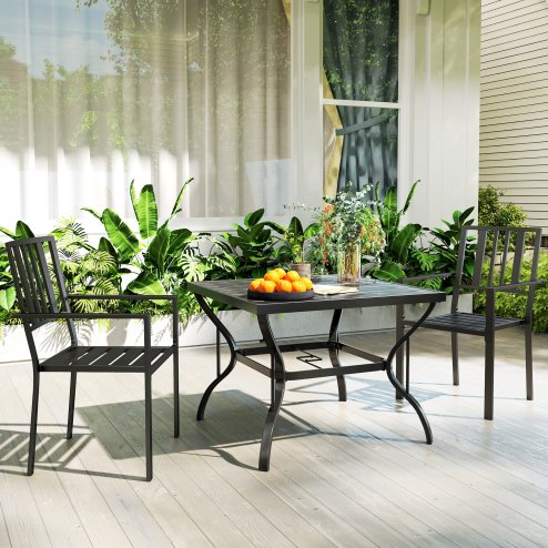 Outsunny Set of 2 Garden Chairs, Stackable Outdoor Chairs with Metal Slatted Seat & Backrest, for Yard, Garden, Black
