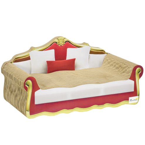 PawHut Cat Scratching Board, Cardboard Cat Scratcher Lounge Sofa with Catnip, 58 x 29.5 x 29cm