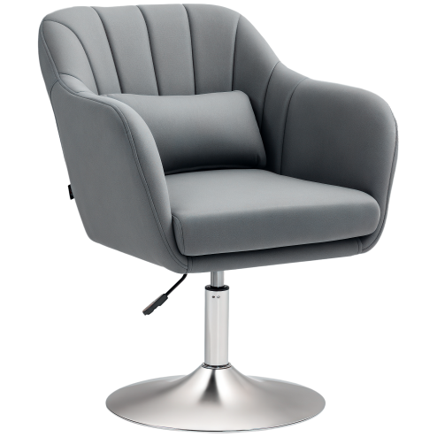 HOMCOM Swivel Microfibre Accent Chair for Living Room Contemporary Vanity Armchair with Adjustable Height Thick Cushion Lumbar Support Armrest for Bedroom Office Dark Grey