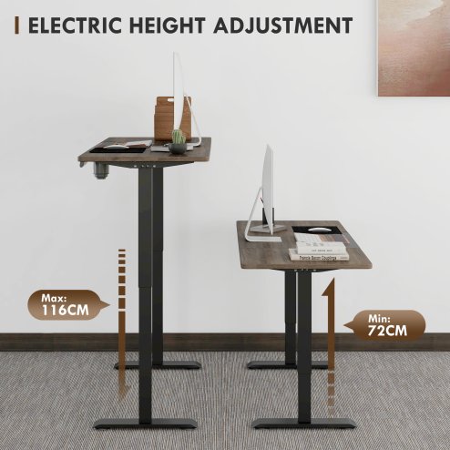 Vinsetto Electric Standing Desk, 140 x 70cm Height Adjustable Sit Stand Desk with 4 Memory Smart Panel, Stand Up Desk for Home Office, Black and Teak