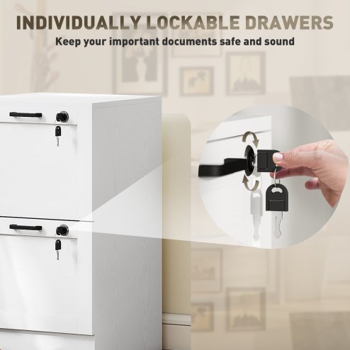 HOMCOM 2-Drawer Filing Cabinet, Lockable File Cabinet for A4, Letter, Office Storage Drawers with Lock for Home Office, 40 x 40 x 71 cm, White