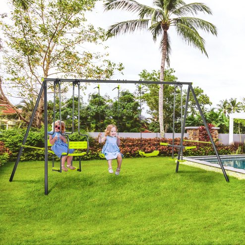 Outsunny Garden Swing Set, Kids Swing with Double Swings, Glider, Swing Seats, for Outdoor, Playground, for Ages 3-8 Years - Green