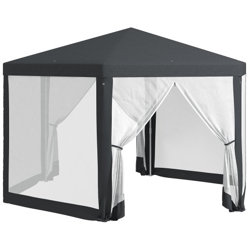Outsunny 4M Hexagon Gazebo, Netting Party Tent, Patio Canopy Outdoor Event Shelter for Activities, Shade Resistant, Dark Grey Image