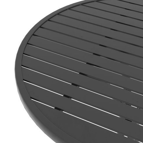 Outsunny ??66cm Garden Side Table, Round Bistro Coffee Table, Outdoor Patio Table with Steel Frame and Slat Tabletop for Balcony and Porch, Black