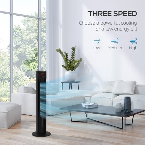 HOMCOM 42 Inch Tower Fan, Electric Cooling Fan with Ice Pack, Remote, 3.5L Water Tank, 12H Timer, Sleep Mode, 3 Speed, 4 Modes, Children Lock, 70° Oscillating, 60W, Black