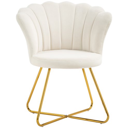 HOMCOM Modern Armchair, Velvet Tufted Accent Chair with Lotus Backrest, Occasional Tub Chair with Steel Legs for Living Room, Bedroom, Cream