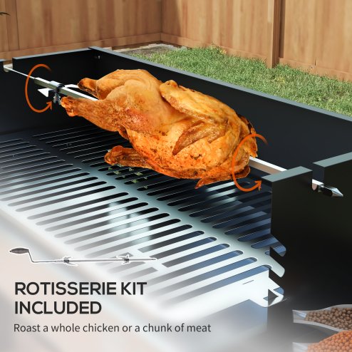Outsunny BBQ Rotisserie Grill Roaster Charcoal Spit Roasting Machine for Chicken Turkey with 3-Level Grill Grate and Foldable Side Shelves, Stainless Steel
