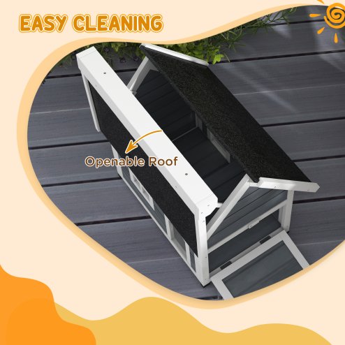 PawHut Outdoor Cat House, Wooden Feral Cat Shelter, Water-Resistant Hide Home with Openable Asphalt Roof, Three Doors, 77 x 57.5 x 68cm - Grey