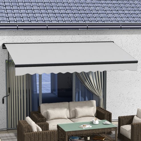 Outsunny 3.5 x 2.5m Electric Awning with Remote Controller, Aluminium Frame Retractable Awning, Half Cassette Sun Canopies for Patio Deck Door Window, Light Grey