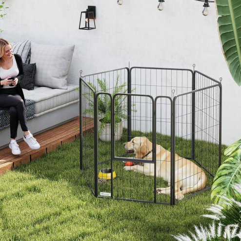 PawHut Dog Pen, 6 Panel Puppy Pen, Steel Dog Playpen, for Large Breeds, 100cm Tall, Black