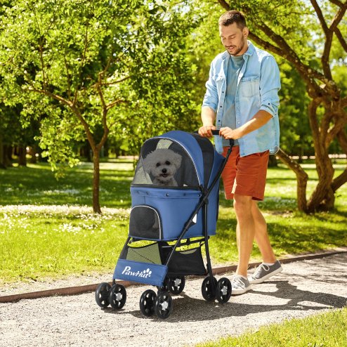 PawHut Dog Pram Dog Stroller Pet Pushchair with Universal Wheels, Brake for Small Breeds - Blue