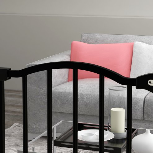PawHut Pressure Fit Dog Stair Gate No Drilling Safety Gate Auto Close for Doorways, Hallways, 74-87cm Adjustable, 94cm Tall, Black