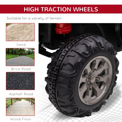 HOMCOM 2 Seater Kids Ride On Car with Electric Bucket, 12V Battery Powered Electric UTV with Shovel, Parental Remote, 4 Spring Suspension Wheels, Working Horn, Music - Red